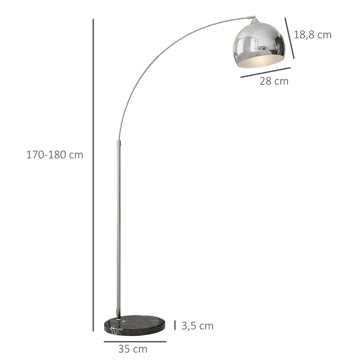 Lampadaire arc métal noir E27 40 W, détail de la finition et du matériau
