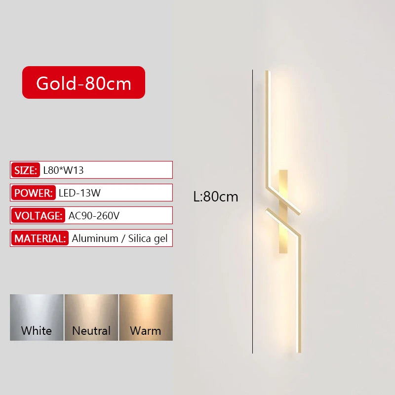 Applique murale LED dorée 100 cm vue de nuit, lumière homogène