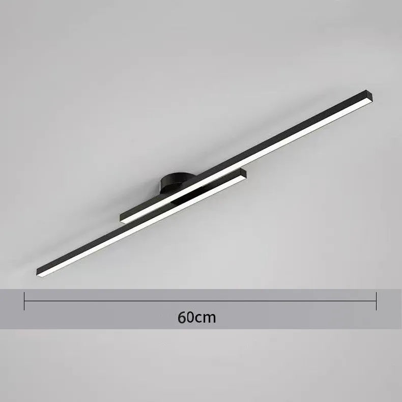 Plafonnier LED long aluminium 60 cm, vue d'ensemble du luminaire allumé