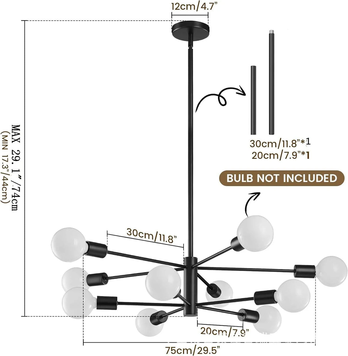 Lustre 8 branches chromé suspendu dans un loft moderne