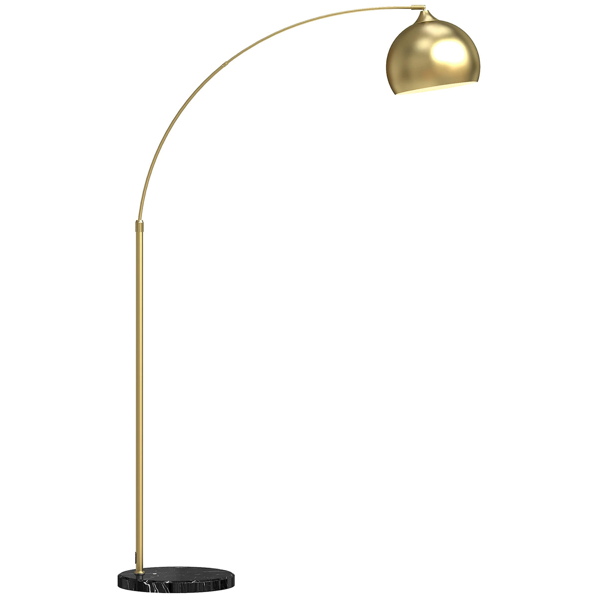 Lampadaire arc métal doré E27 40 W, installé dans salon contemporain ambiance chaleureuse