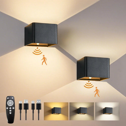 Applique murale LED sans fil rechargeable noire, chambre contemporaine