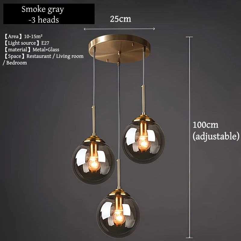 Suspension verre soufflé E27, vue d'ensemble du luminaire monté