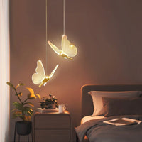 Suspension papillon LED dorée 2 branches, salle à manger contemporaine