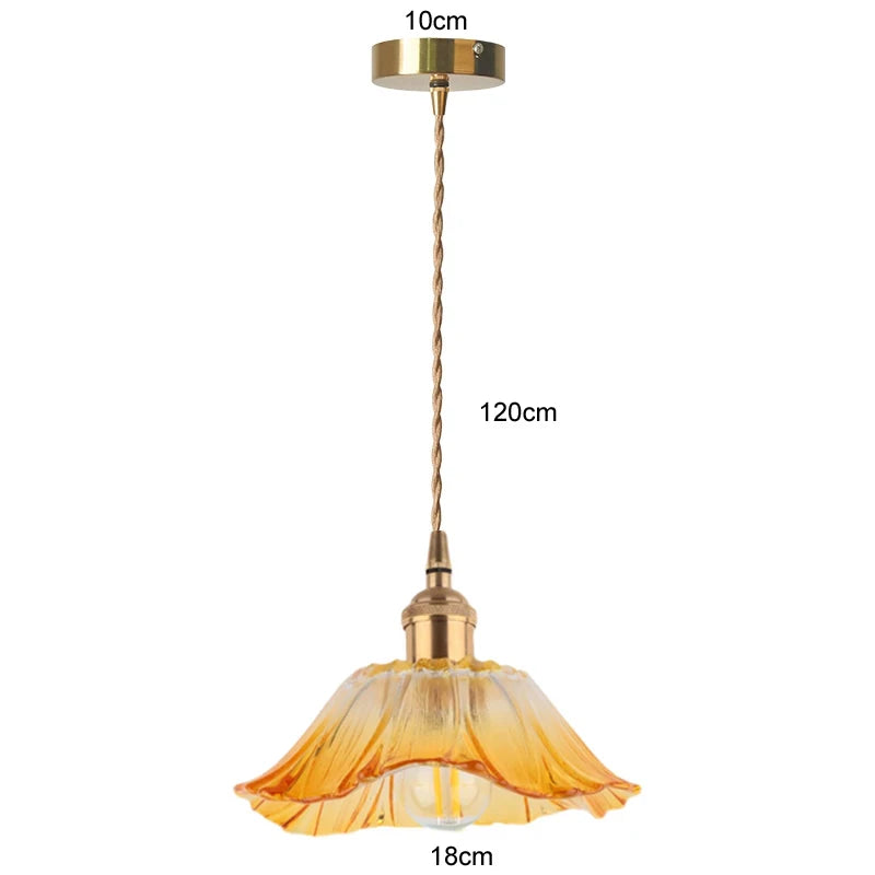Suspension fleur vintage verre coloré E27, ambiance lecture coin canapé ambiance chaleureuse