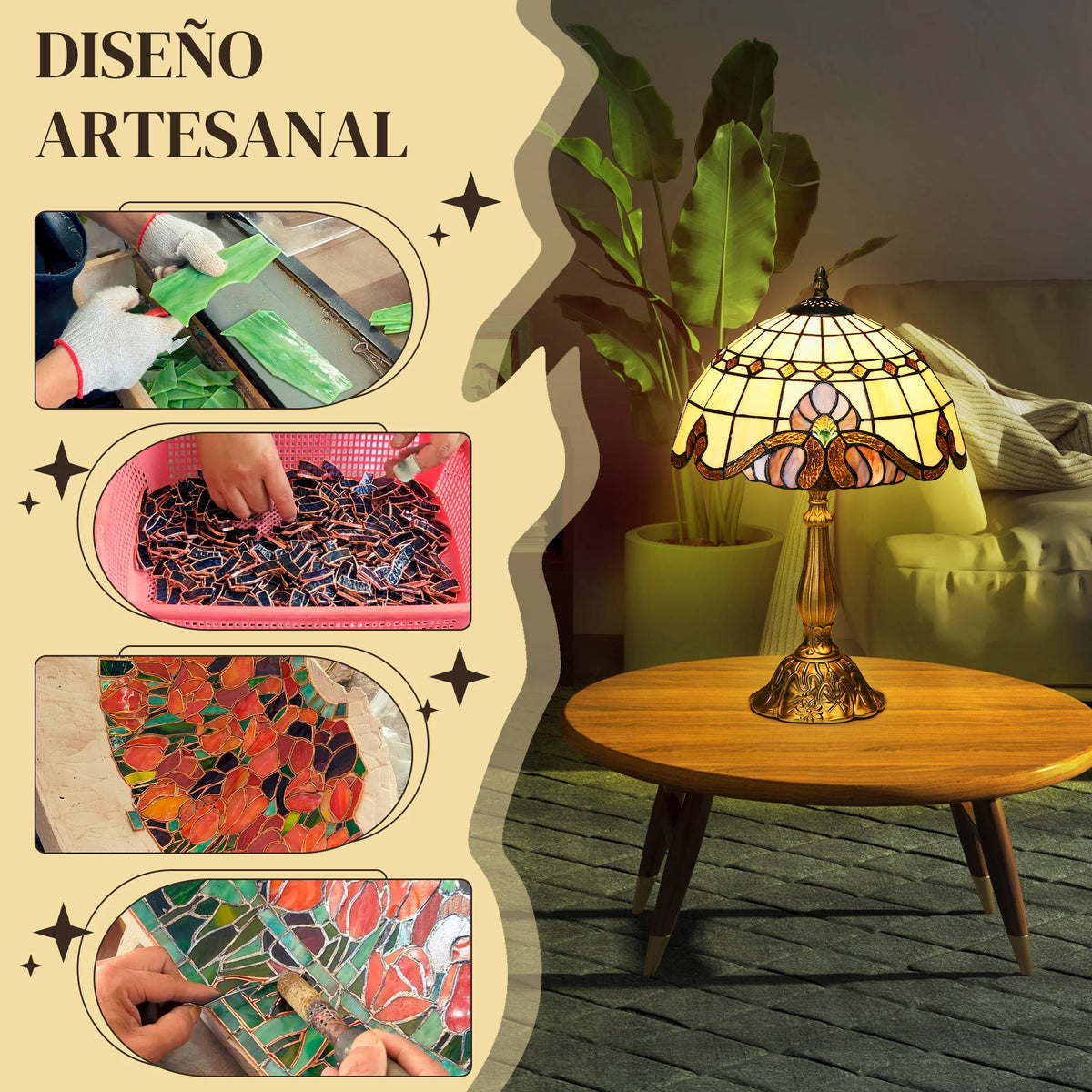 Lampe de chevet verre classique E27 30 cm transparent, ambiance soir au-dessus d'une table ambiance chaleureuse