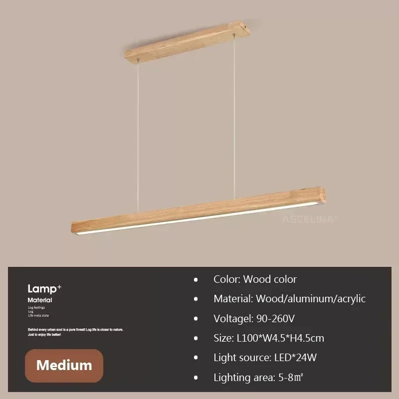 Vue en perspective de la suspension bois linéaire, design minimaliste