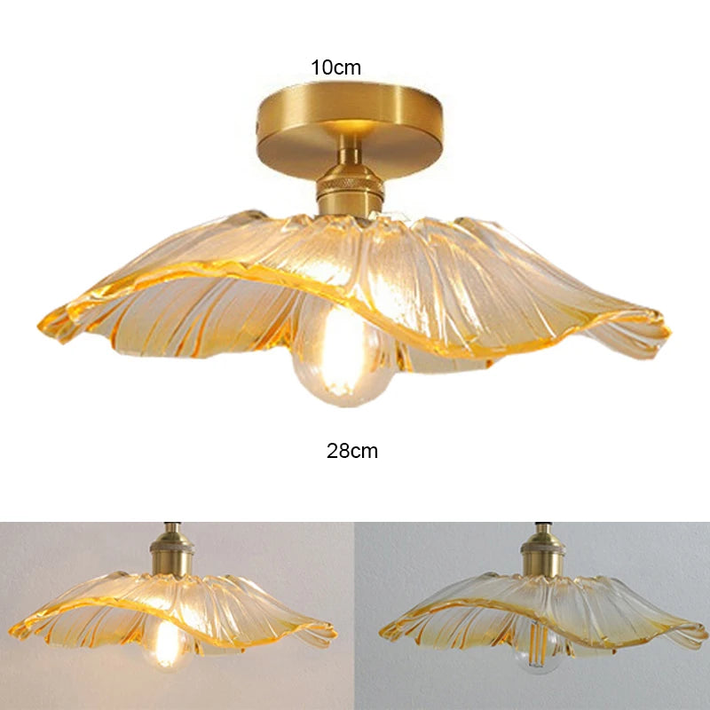 Suspension fleur vintage verre coloré E27, vue rapprochée de la structure