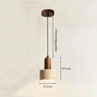 Suspension wabi-sabi pierre travertin E27 cuisine, détail du diffuseur lumineux