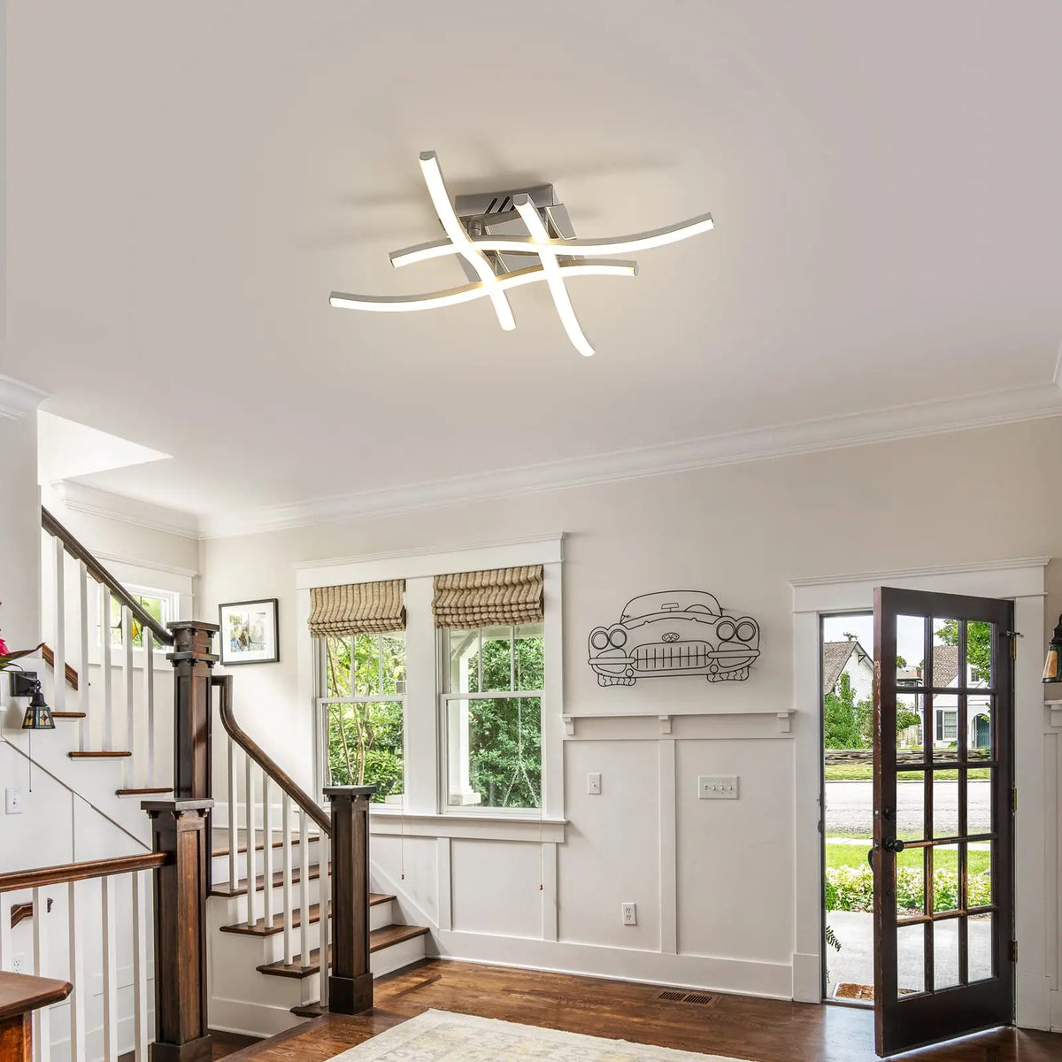 Plafonnier LED design courbé 24 W blanc neutre 4000 K, détail de la finition et du matériau