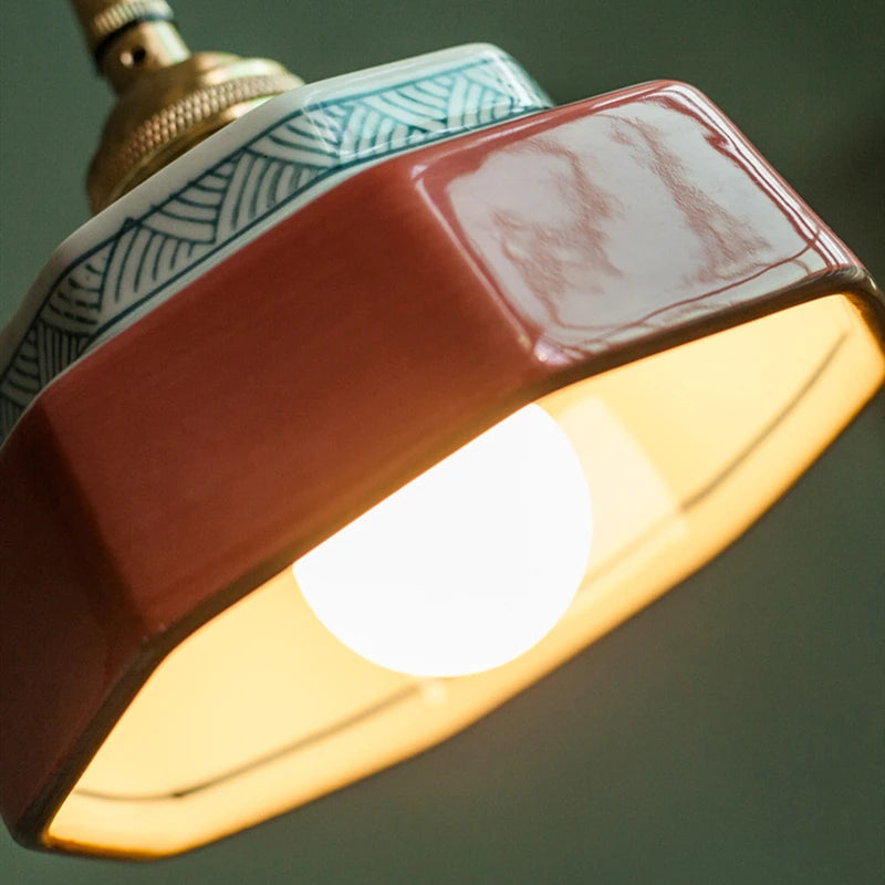 Suspension céramique vintage E27, détail de la finition et du matériau