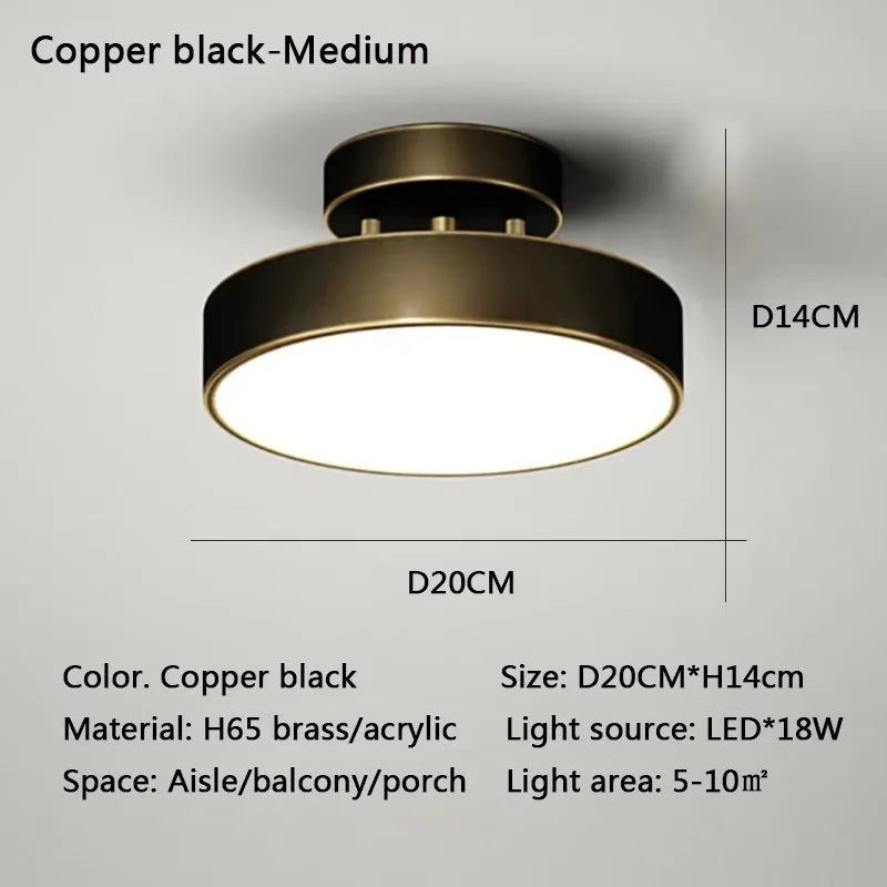 Plafonnier LED cuivre nordique, installé dans chambre contemporain jeu de lumière naturel
