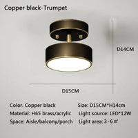 Plafonnier LED cuivre nordique, vue d'ensemble du luminaire allumé