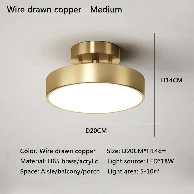 Plafonnier LED cuivre nordique, vue rapprochée de la structure jeu de lumière naturel