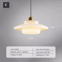 Suspension verre crème E27 antique tête unique 16 cm, vue d'ensemble du luminaire allumé