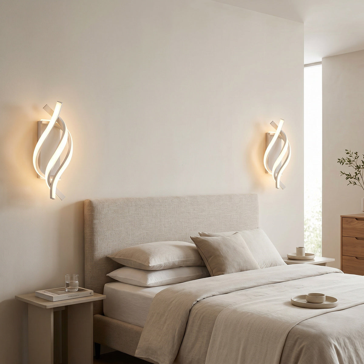 Applique Flamme coloris blanc, dans un intérieur lumineux, allumée