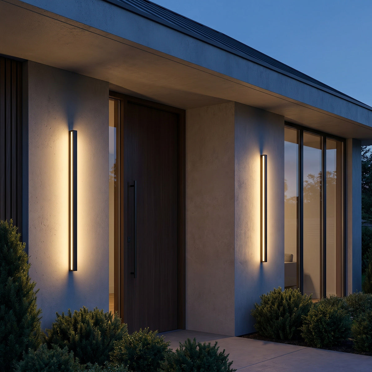 Applique murale extérieure linéaire LED IP65, à l'extérieur au crépuscule, allumée