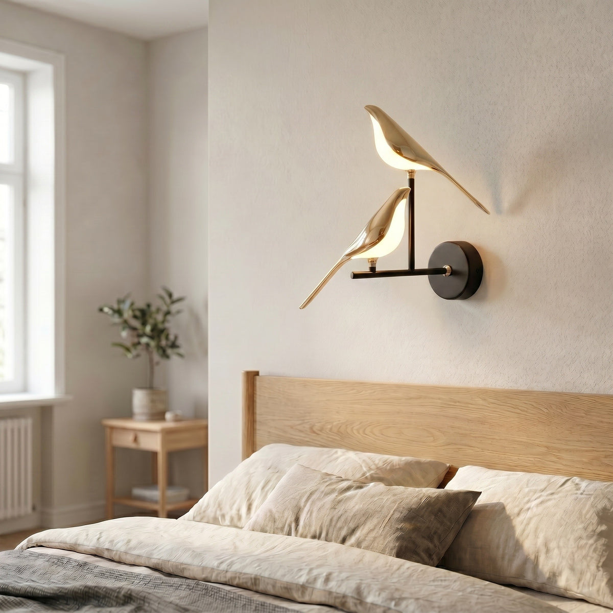 Applique Oiseau coloris 2 oiseaux, dans un intérieur lumineux, allumée
