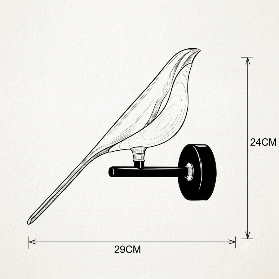 Croquis dimensions : Applique murale scandinave en métal doré (1 oiseau)