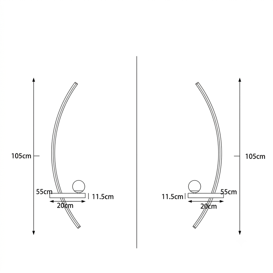 Croquis dimensions : Applique murale orientable (55 cm, gauche et droite)