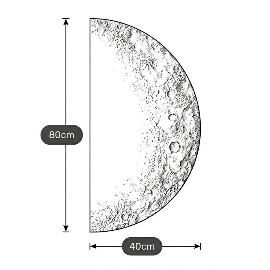 Croquis dimensions : Applique murale lune décorative (40 x 80 cm)