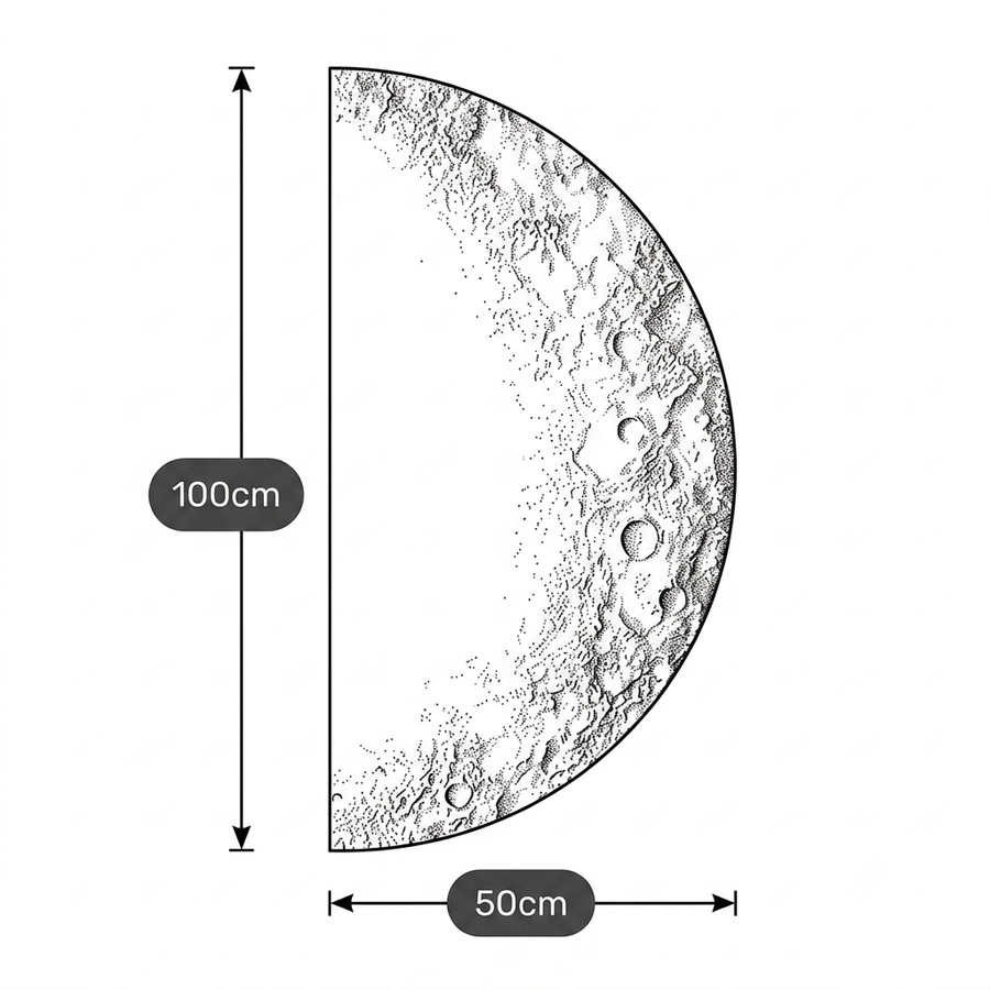 Croquis dimensions : Applique murale lune décorative (50 x 100 cm)