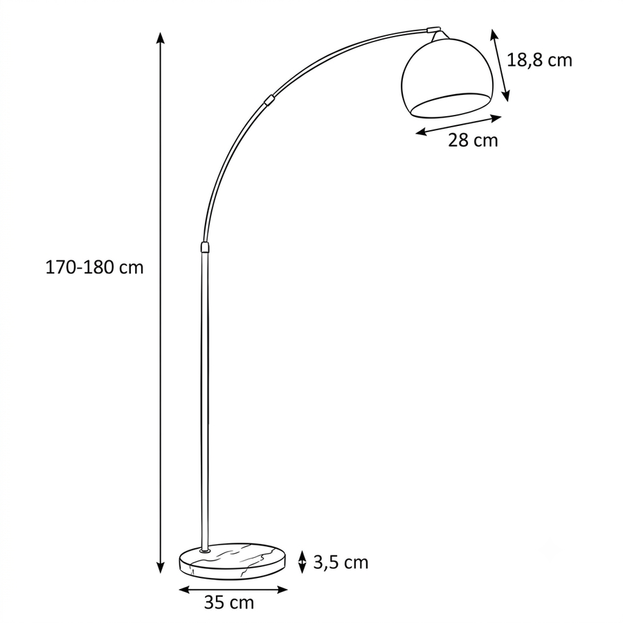 Croquis dimensions : Lampadaire métal et marbre