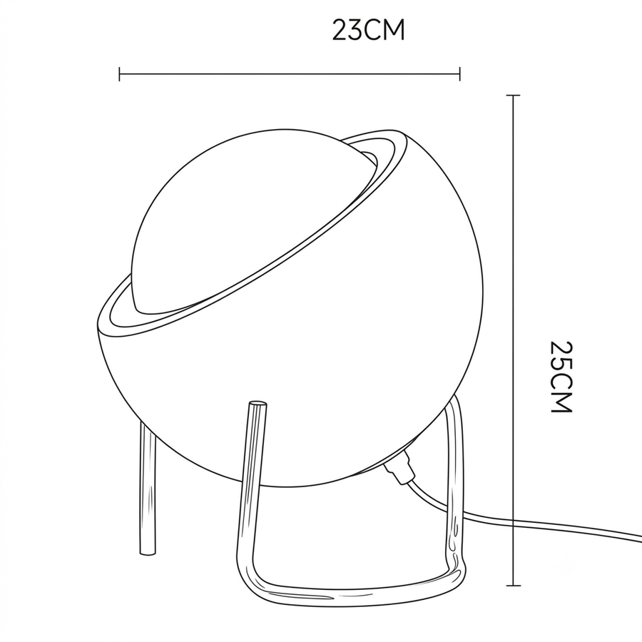 Croquis dimensions : Lampe de chevet Bauhaus en verre soufflé