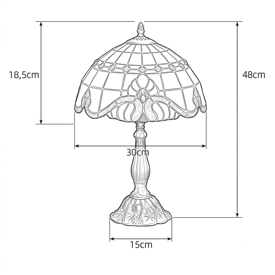 Croquis dimensions : Lampe de chevet verre classique