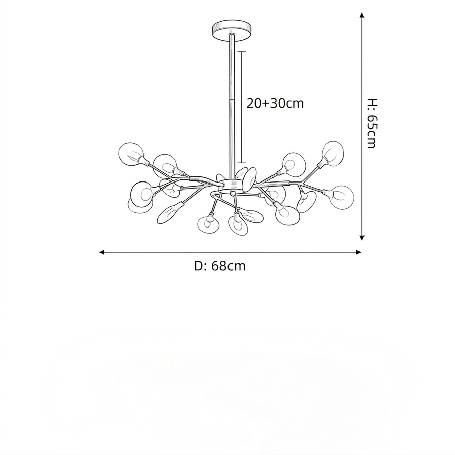 Croquis dimensions : Lustre métal nordique (18 branches)