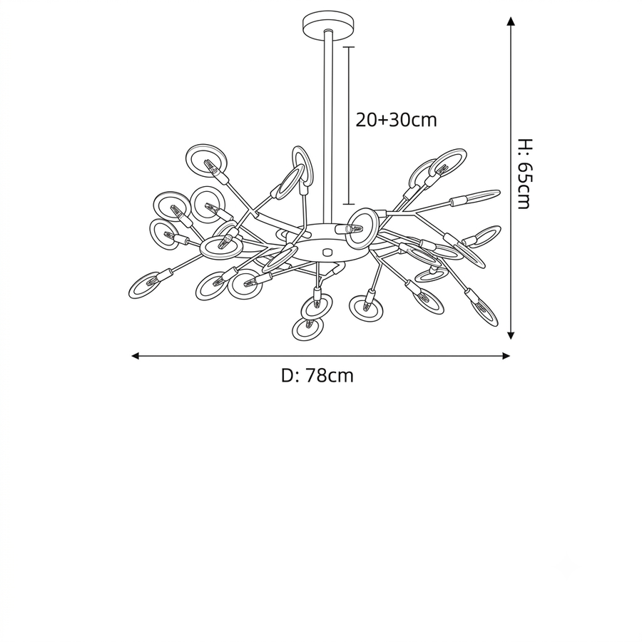 Croquis dimensions : Lustre métal nordique (30 branches)