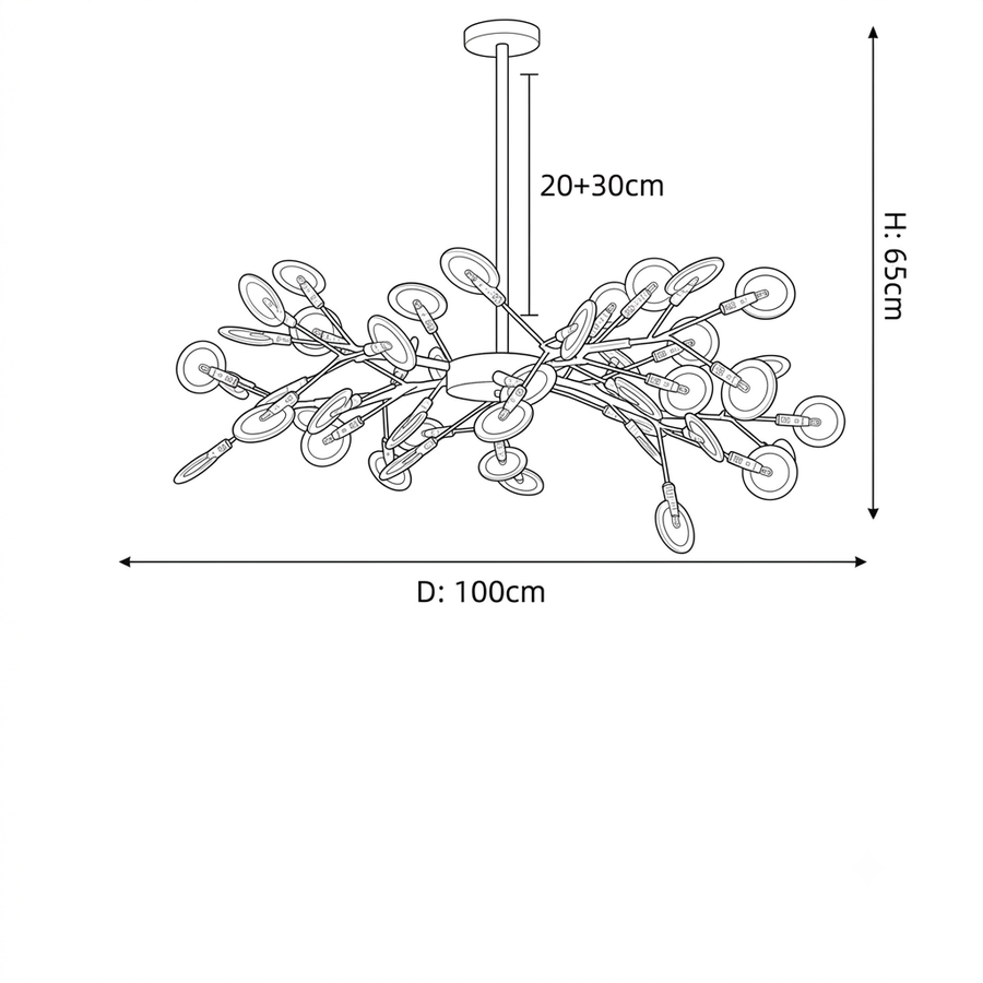 Croquis dimensions : Lustre métal nordique (45 branches)