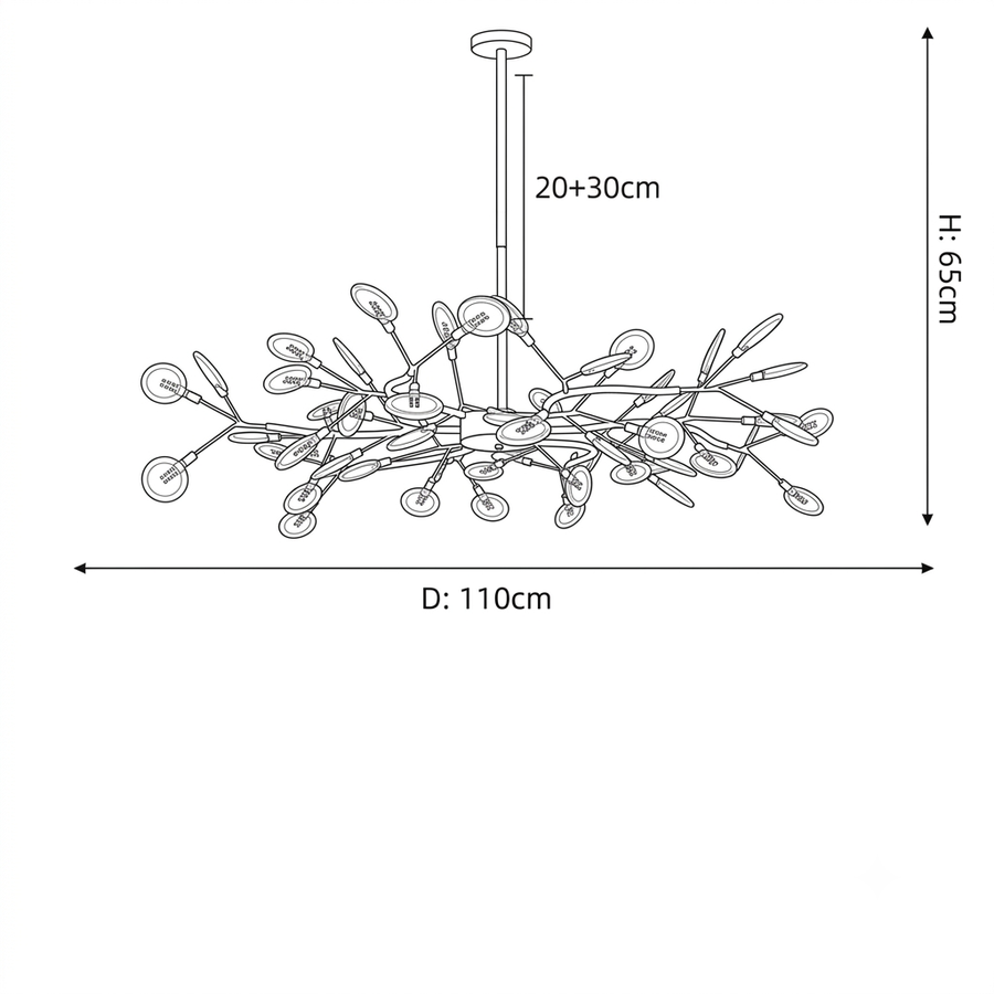 Croquis dimensions : Lustre métal nordique (54 branches)