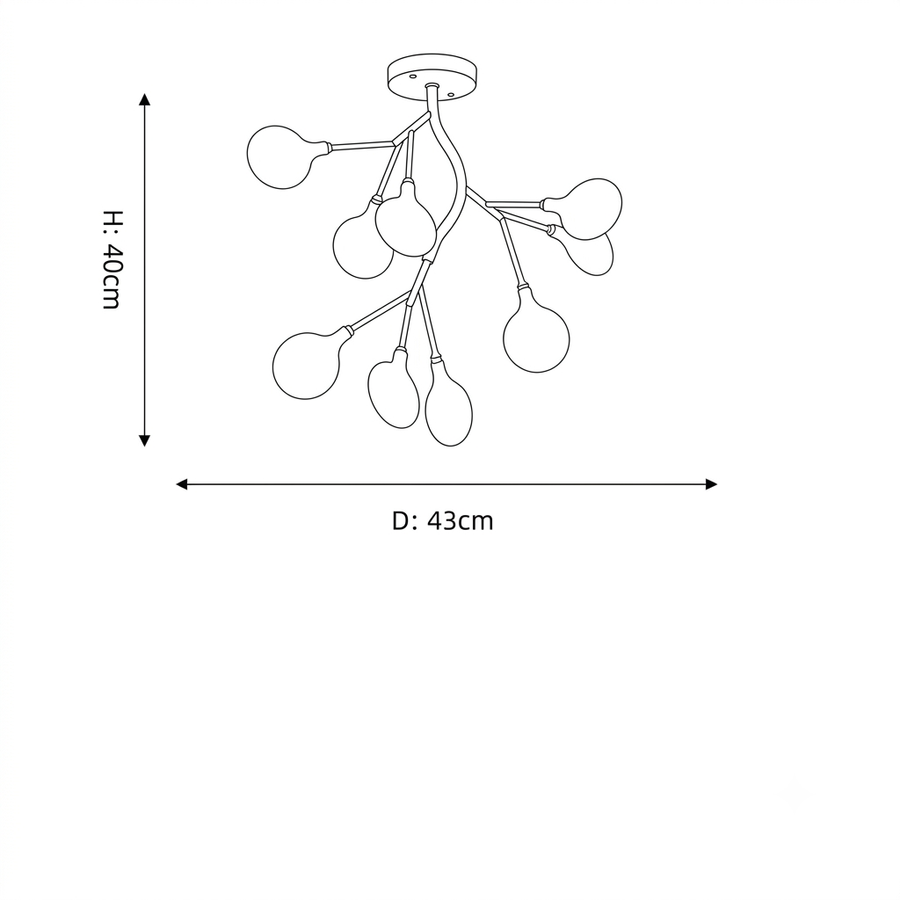 Croquis dimensions : Lustre métal nordique (9 branches)
