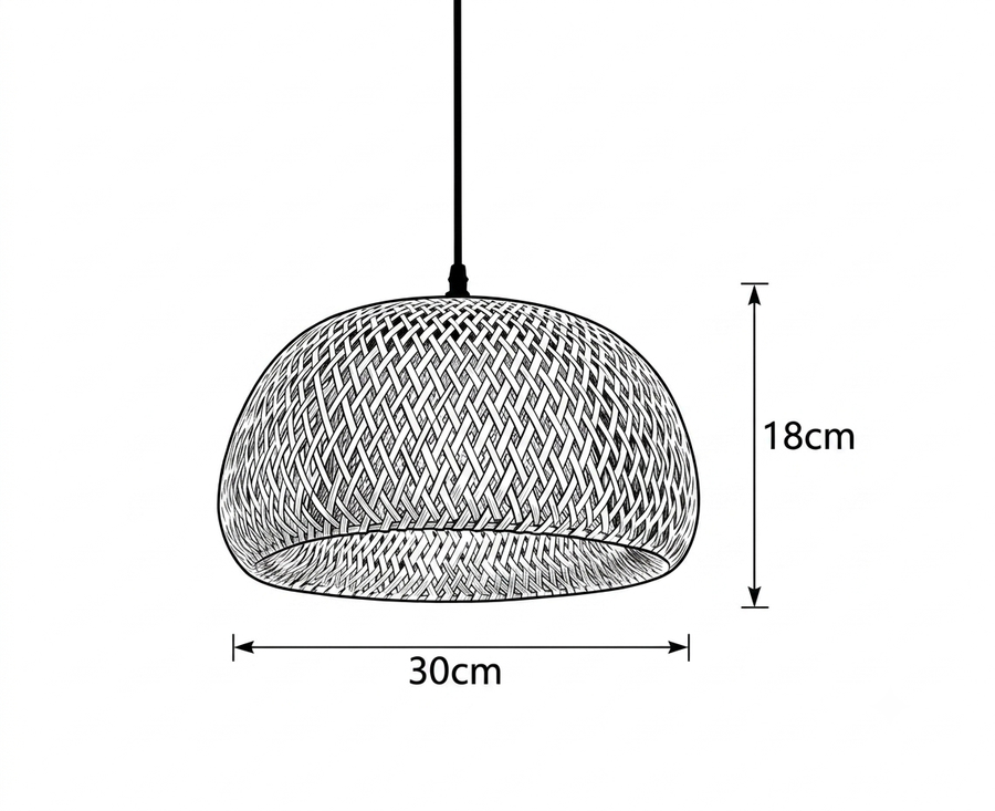 Croquis dimensions : Lustre rotin et bambou tressés (Modèle A)