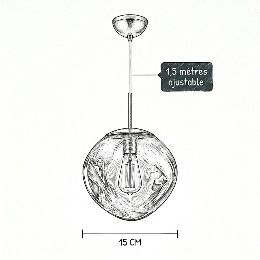 Croquis dimensions : Suspension acrylique scandinave (15 cm)