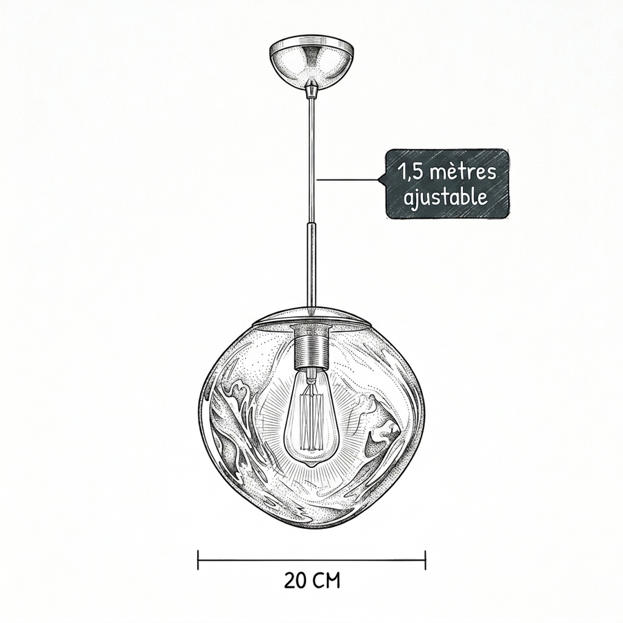 Croquis dimensions : Suspension acrylique scandinave (20 cm)