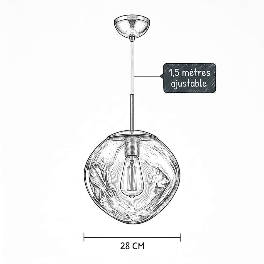 Croquis dimensions : Suspension acrylique scandinave (28 cm)