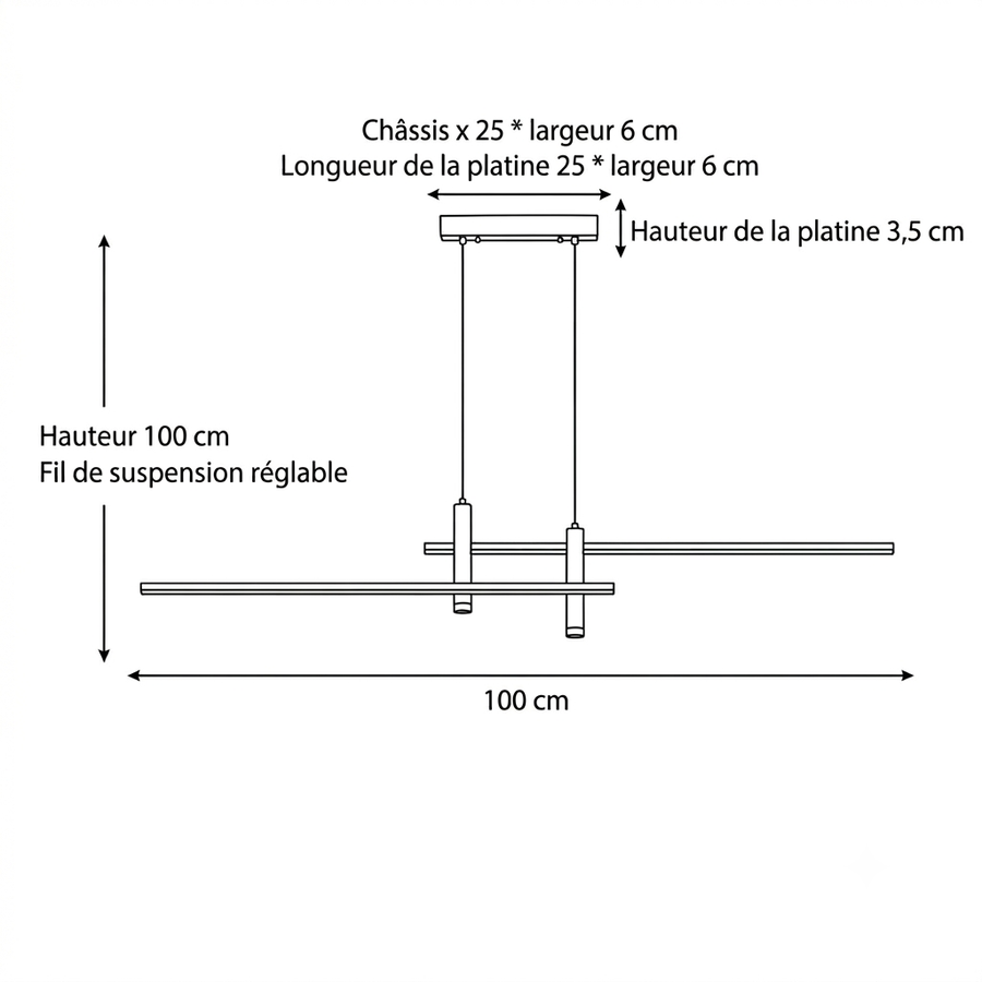 Croquis dimensions : Suspension aluminium industriel (100 cm)