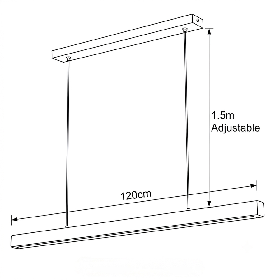 Croquis dimensions : Suspension bois massif scandinave (120 cm)