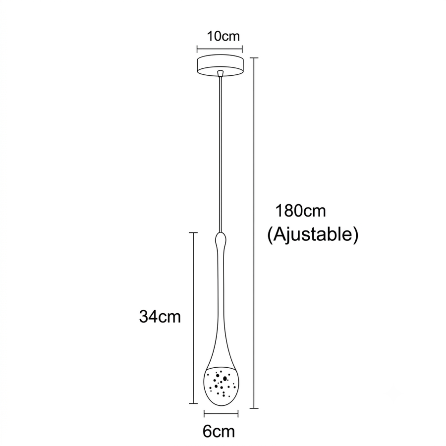 Croquis dimensions : Suspension cristal soufflé et métal (1 branche)