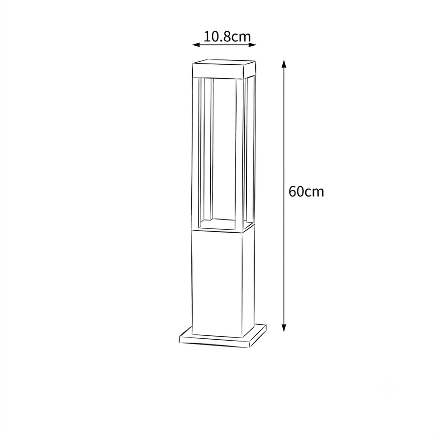 Croquis dimensions : Borne extérieure LED IP65 aluminium (Carré 60 cm)