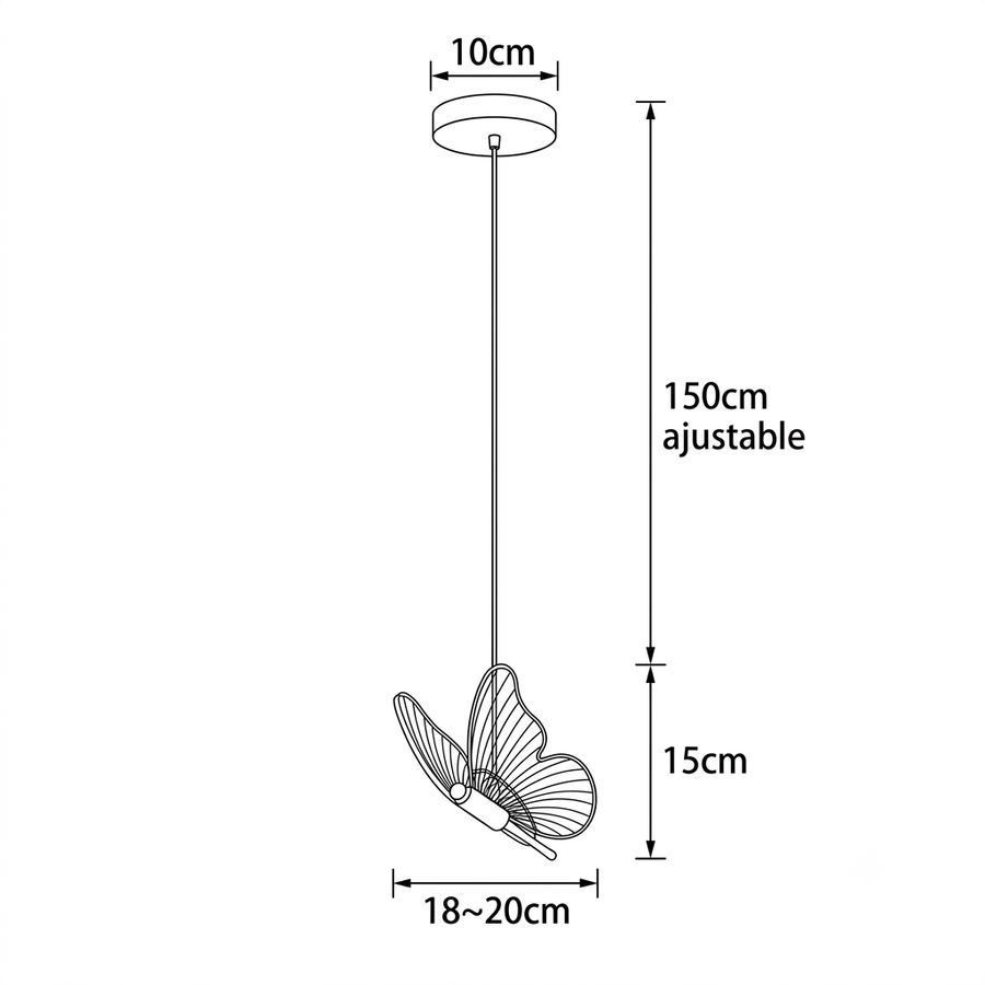 Croquis dimensions : Suspension papillon métal doré (1 branche)