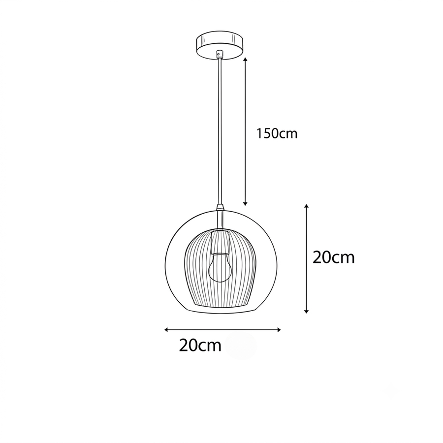 Croquis dimensions : Suspension industrielle verre et métal (20 cm)