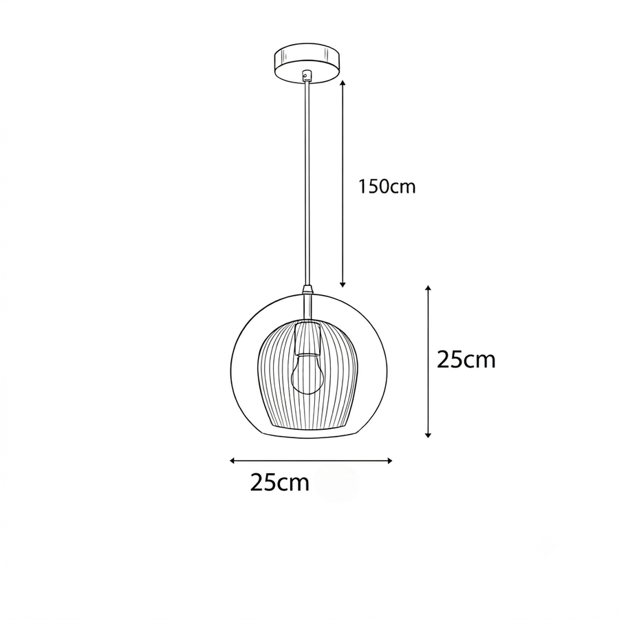 Croquis dimensions : Suspension industrielle verre et métal (25 cm)
