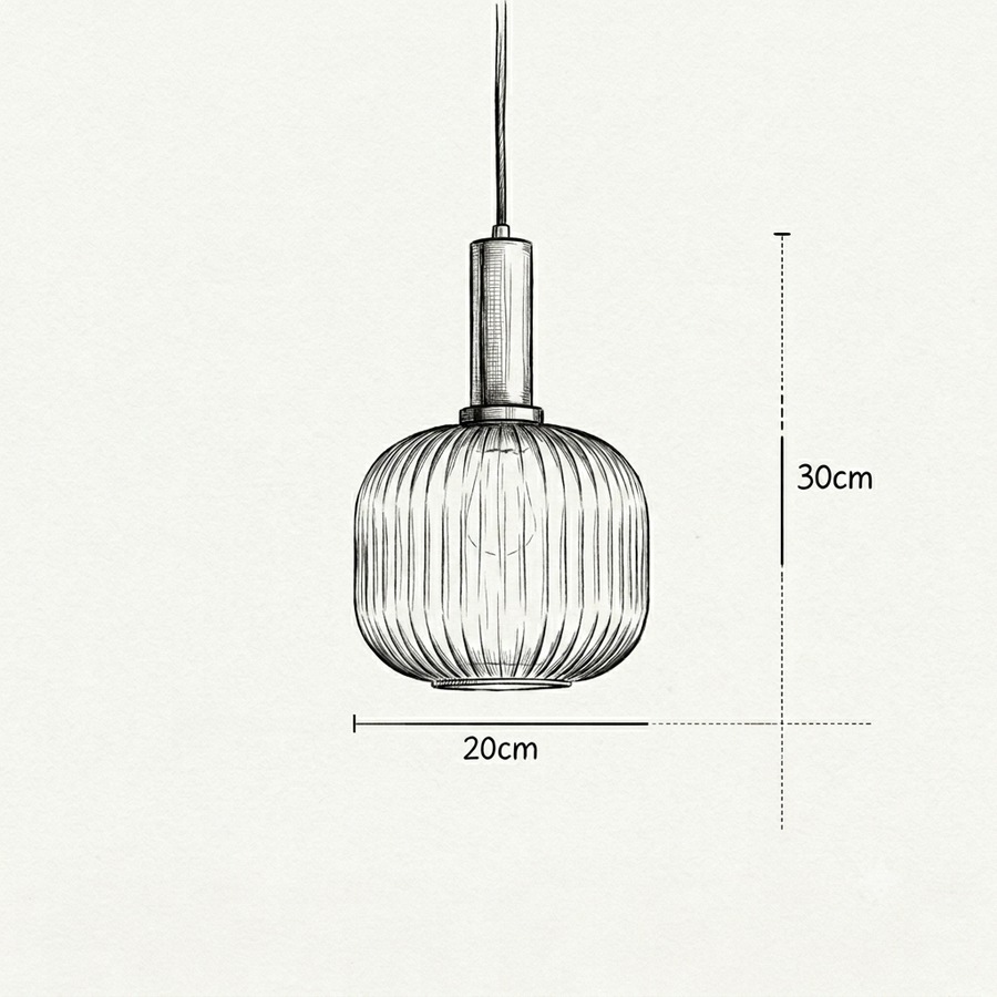 Croquis dimensions : Suspension verre soufflé teinté (Modèle B)
