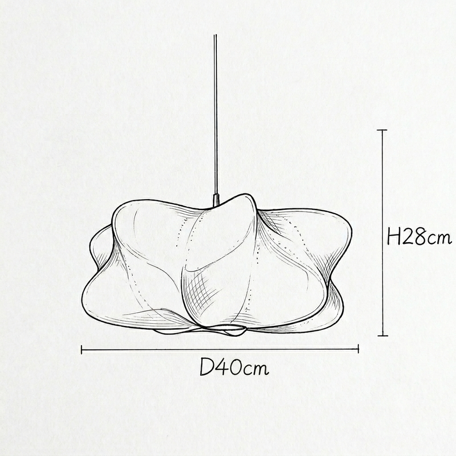 Croquis dimensions : Suspension Pivoine en tissu drapé (40 cm)