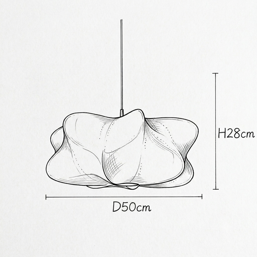 Croquis dimensions : Suspension Pivoine en tissu drapé (50 cm)