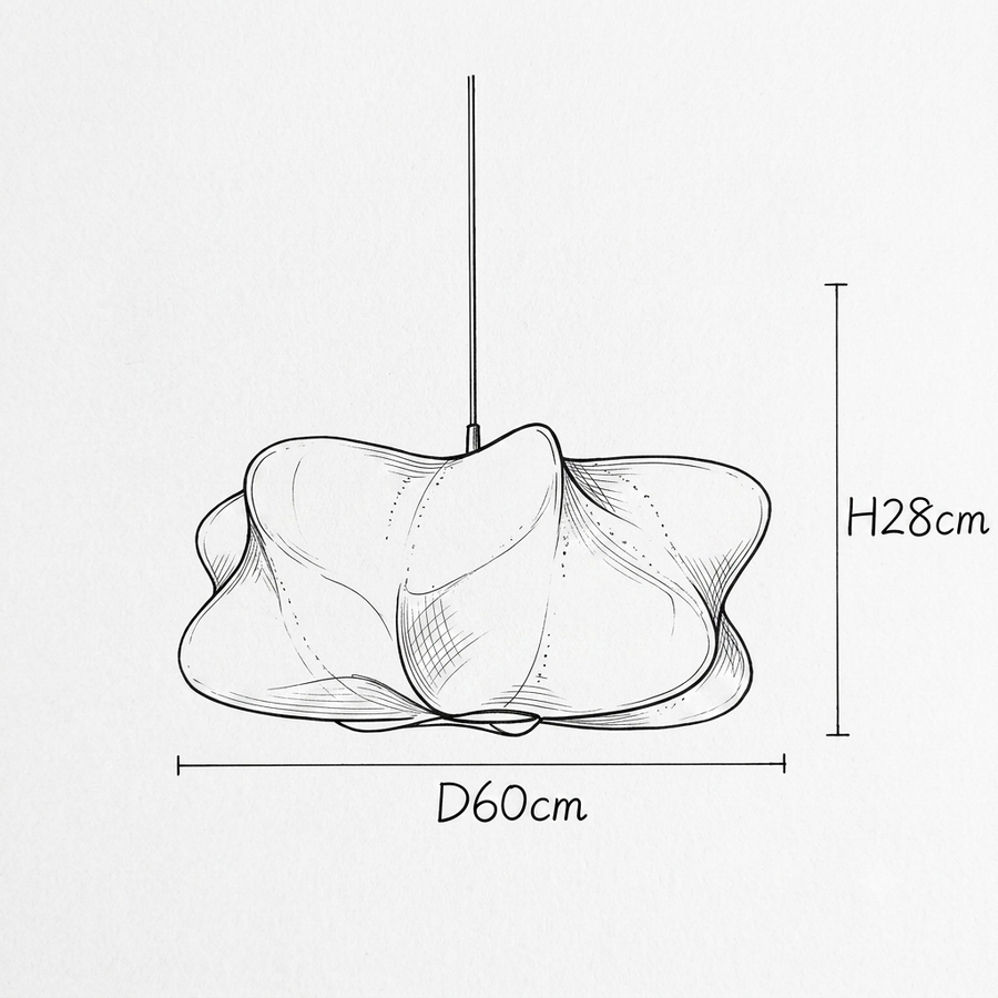 Croquis dimensions : Suspension Pivoine en tissu drapé (60 cm)