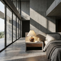 Lampe Origami, dans une villa d'architecte, allumée
